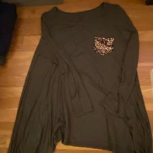 Green with gold sequences pocket Handkerchief cut shirt